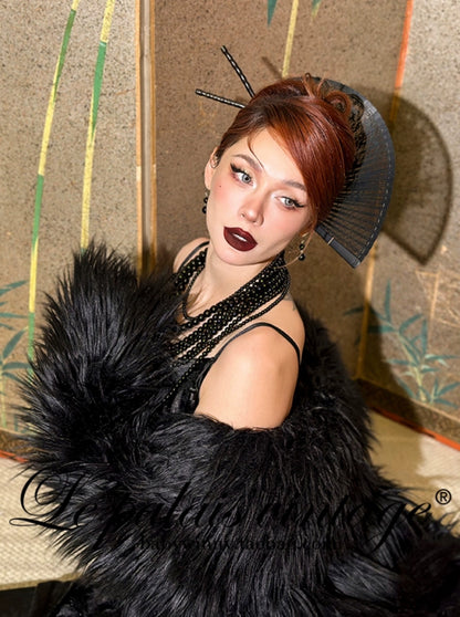 Le Palais Vintage Elegant Black Slim Waist Seal Heavy Long Fur Jacket-Cielo