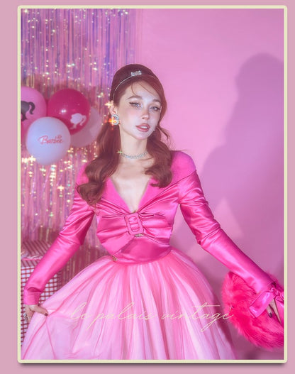 Le Palais Vintage Elegant Barbie Pink Puffy long Skirt-Chris  ( V )