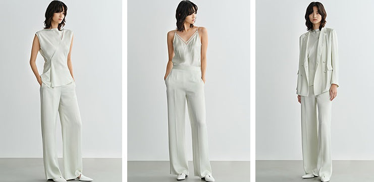 COMME MOI  Acetate Straight Leg green Pants - EMMA.