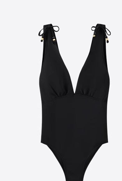 COMME MOI Lv Yan designer's women's summer lace-up sexy V-neck one-piece swimsuit - EMORY.