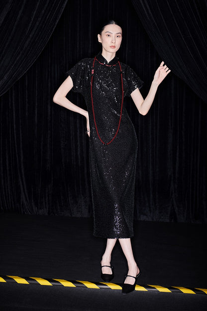 M essential Ma Kai designer Jing Ye embroidered cloth slim cheongsam Dress- BASIC.