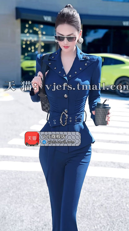 VJE Suit  New Small Skirt OL Jacket Micro Flared Pants Two-Piece Set-HIHI