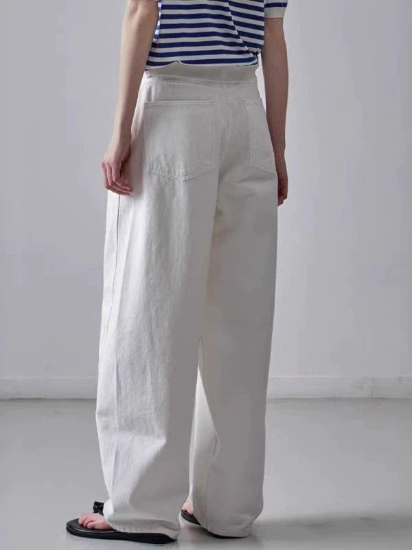 NOTHING WRITTEN facade pattern white jeans high waist commuter straight pants -LILY.
