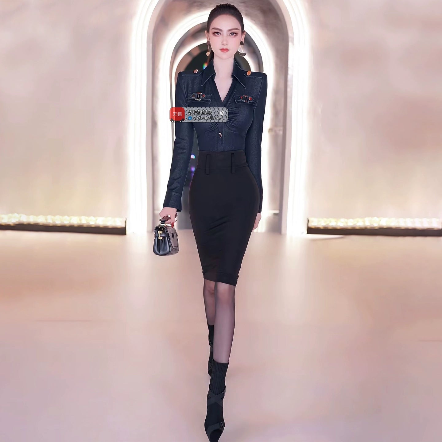 VJE denim women's shirt slim long-sleeved top - JACK.