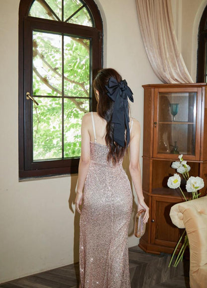 DOLLY Elegant Sleeveless V-Neck Sequin Slim Fit Slit Long Fishtail Cocktail Dress-ERIKA