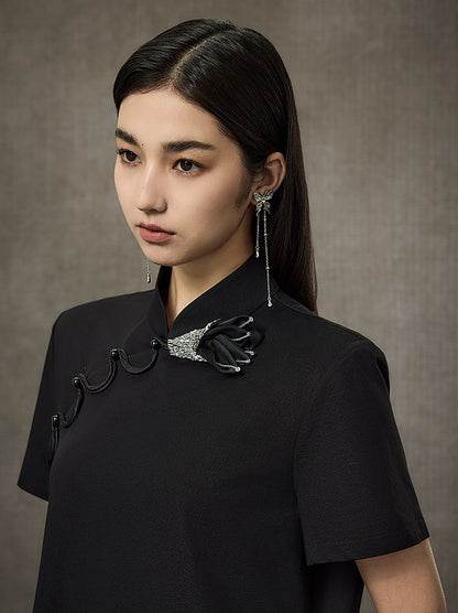 HECO Summer Handmade Orchid Winding Mandarin Neckline Short Sleeve Top - FLIGHT.