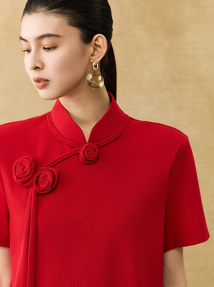 HECO Chinese Handmade Rose Tassel Short Sleeve T-Shirt  - GRADE.