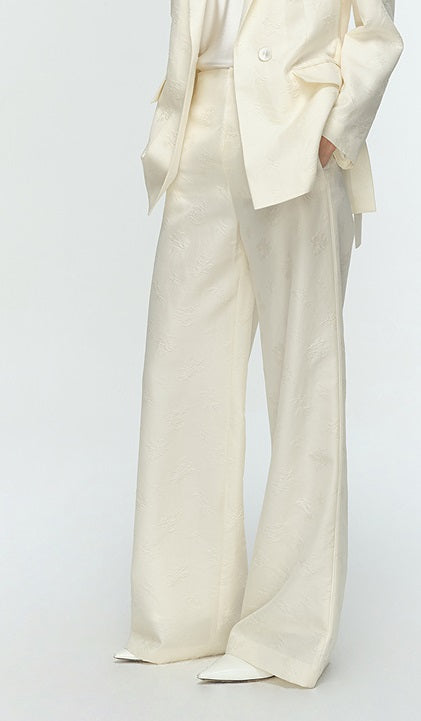 COMME MOI Lu Yan designer high-intelligence commuter silk wool jacquard wide-leg pants - BIEBER.