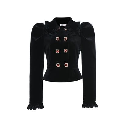 FAME waist slim court style velvet short jacket - ALICE