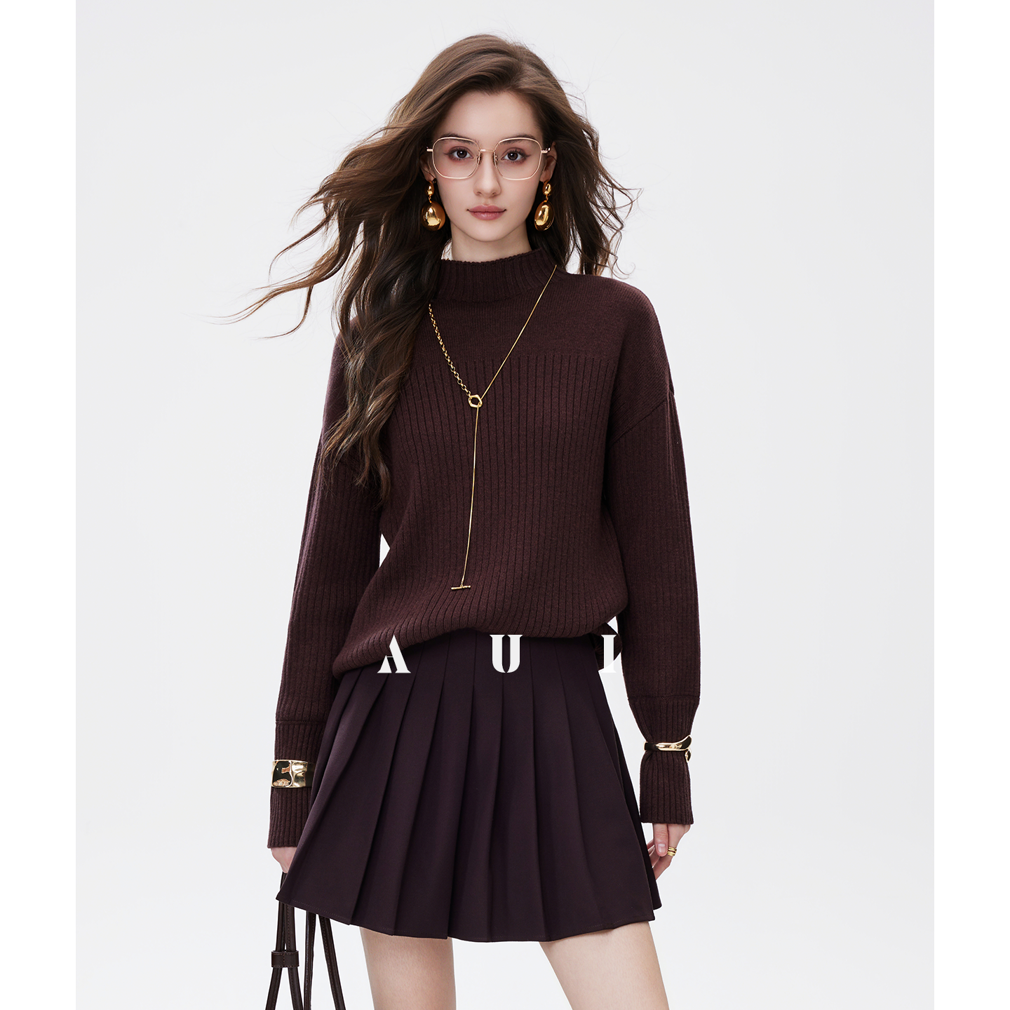 AUI Mocha Mousse Suit Collar Trench Coat Jacket - Hana!