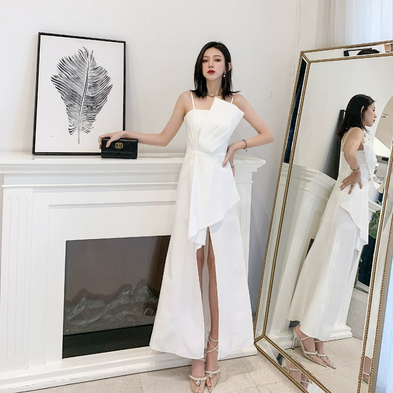 DOLLY Elegant Retro Style Sleeveless Tube Top Long Slit Business Dinner Dress-KIKE