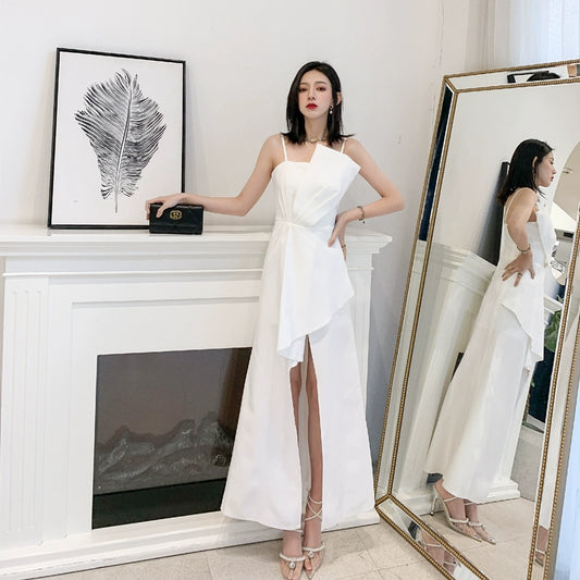 DOLLY Elegant Retro Style Sleeveless Tube Top Long Slit Business Dinner Dress-KIKE