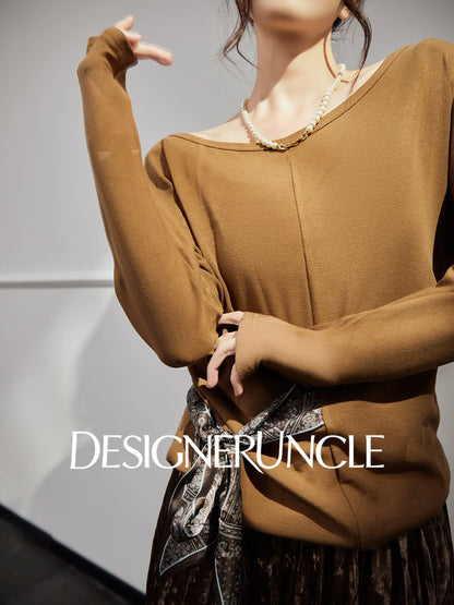 DGU "Mu Brown" brown knitted sweater loose and versatile retro slimming top - David.