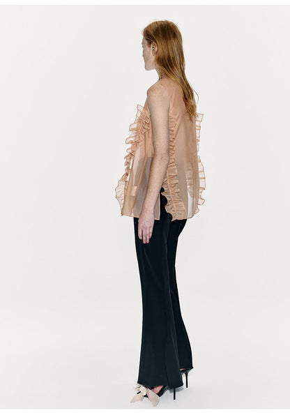 ATELIER MISS LU Three-dimensional Pressed Lace Design Sheer Top - TESSY
