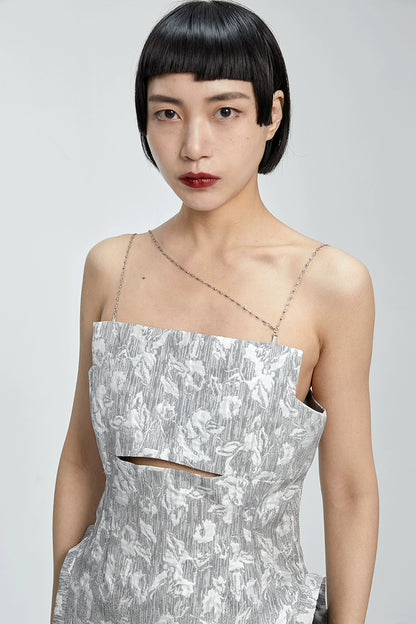 TINY IN chain irregular jacquard camisole women gray top-NANA