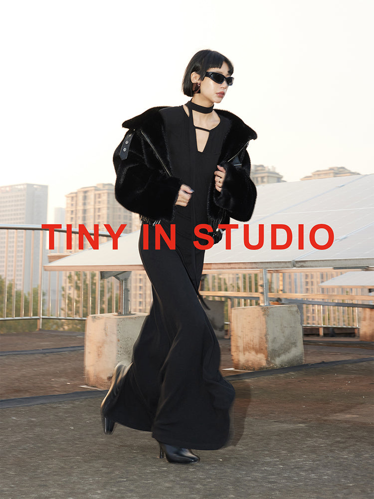 TINY IN fur short collar black coat-DANTE