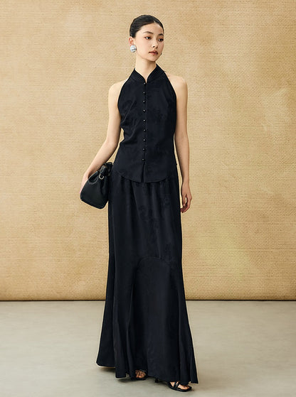 HECO Chinese Style Acetate Jacquard Elasticated High-waisted Fishtail Skirt - BETH.