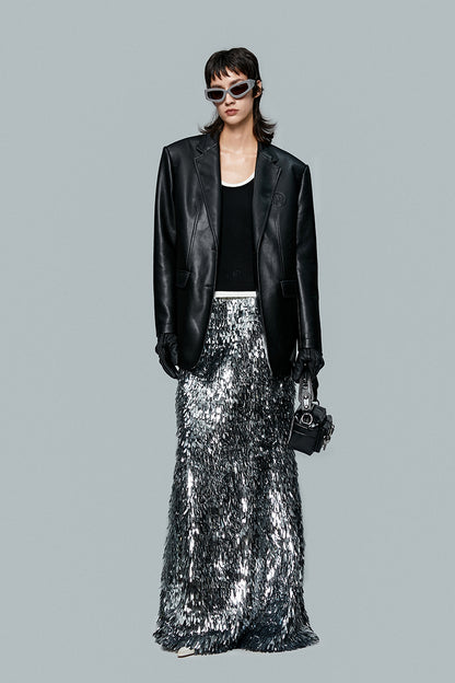 ANNAKIKI silver gray thorn sequin mermaid skirt skirt-CAROLINE