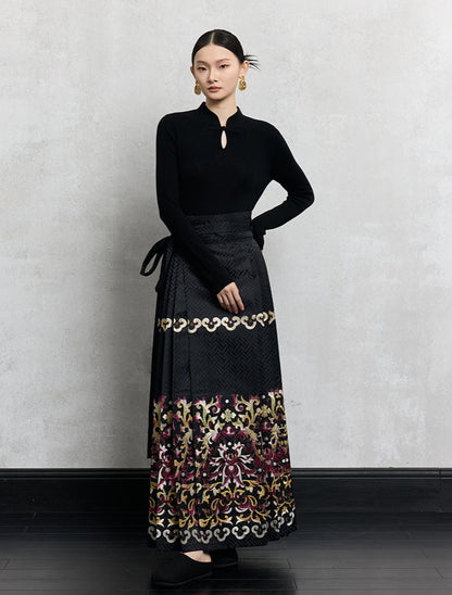 HECO Plain Worsted Wool Cheongsam Collar Buckle Knitwear - close.