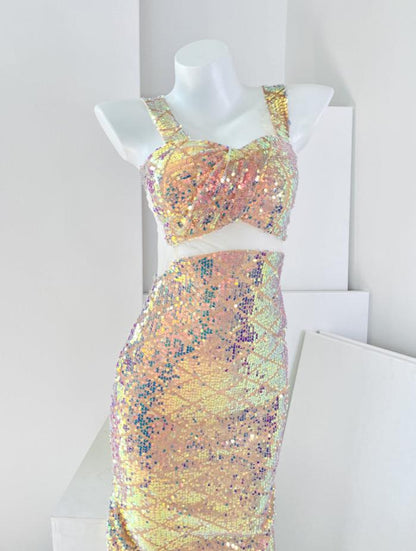 DOLLY Elegant V-Neck Sleeveless High Waist Long Fish Tail Banquet Dress-PHANIE