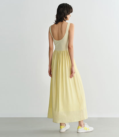 COMME MOI  Women's Beach Resort Silk yellow Dress - bathlomew.