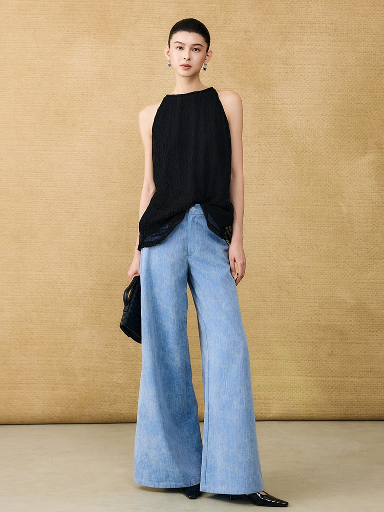 HECO Chinese Old Money Linen Bootcut Slacks Slim Wide-leg Pants - GLADE.