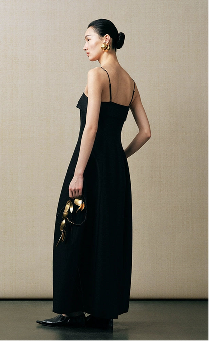 ZHUCHONGYUN cocoon-shaped waist-cinching black slip dress -CALEB.