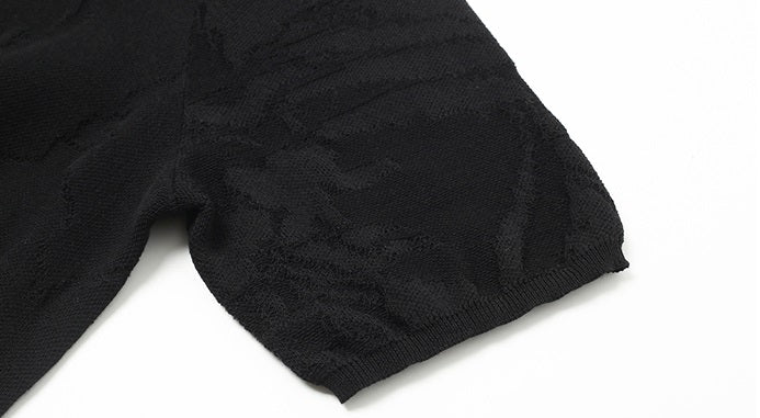 ZHUCHONGYUN black short-sleeved diagonal placket knitted top-MIHAWK.