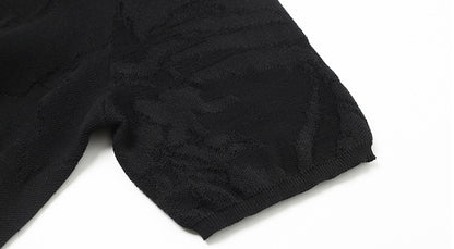 ZHUCHONGYUN black short-sleeved diagonal placket knitted top-MIHAWK.