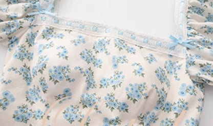 Le Palais Vintage blue floral princess square neck dress-ITSUKA