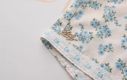 Le Palais Vintage blue floral princess square neck dress-ITSUKA