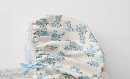 Le Palais Vintage blue floral princess square neck dress-ITSUKA