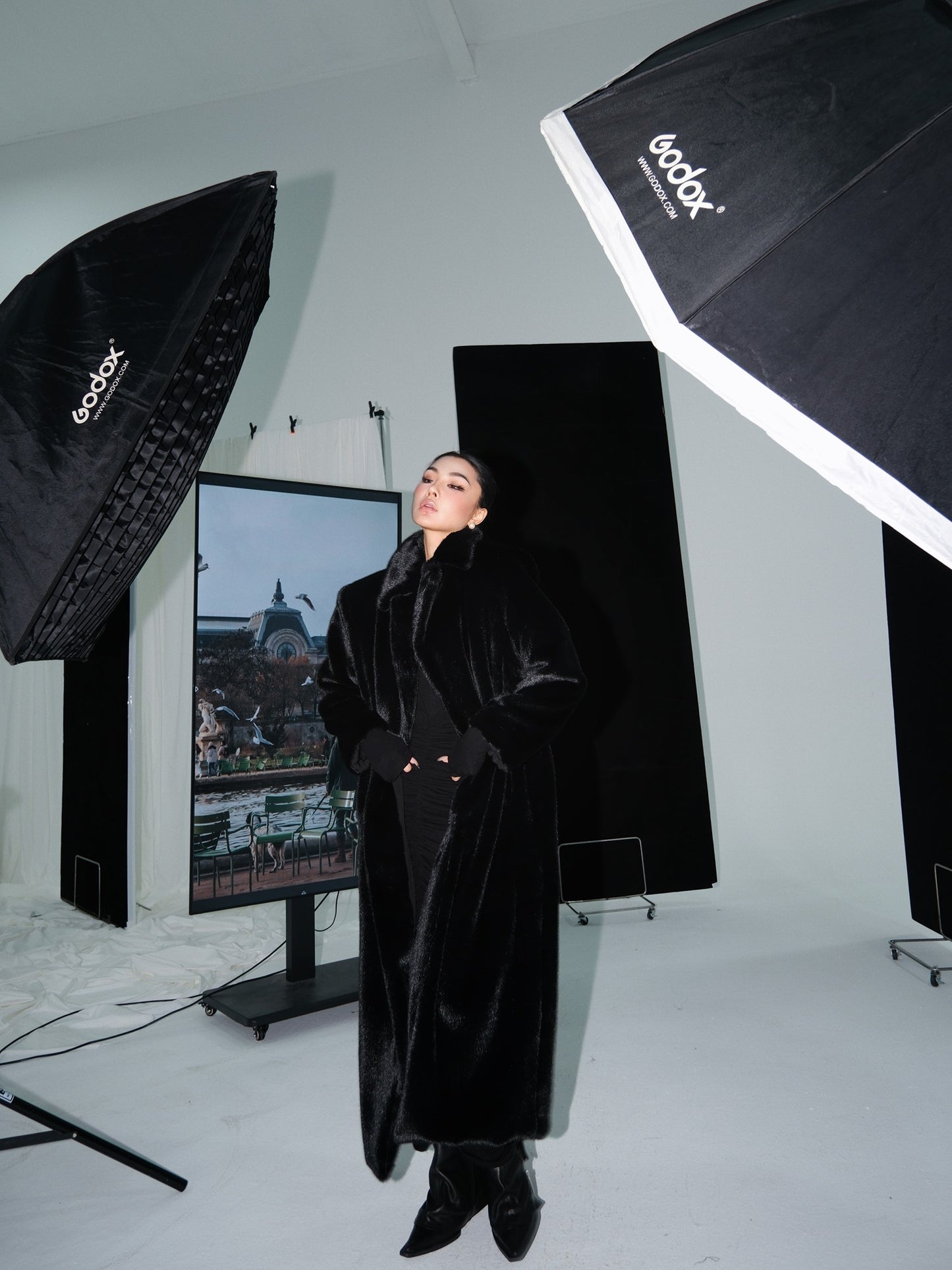 MEI SANGUAN black retro eco-friendly fur long top jacket - BRANDON