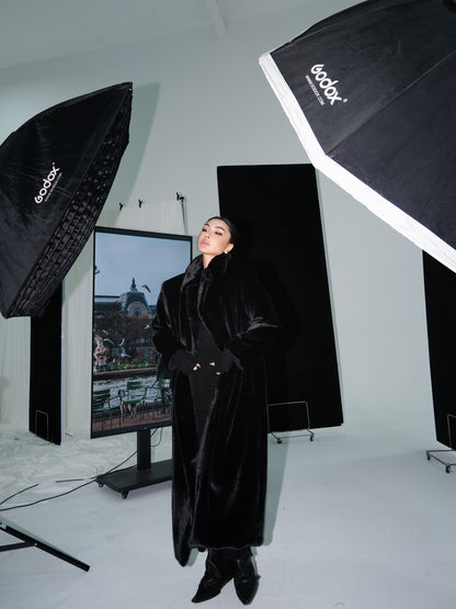 MEI SANGUAN black retro eco-friendly fur long top jacket - BRANDON
