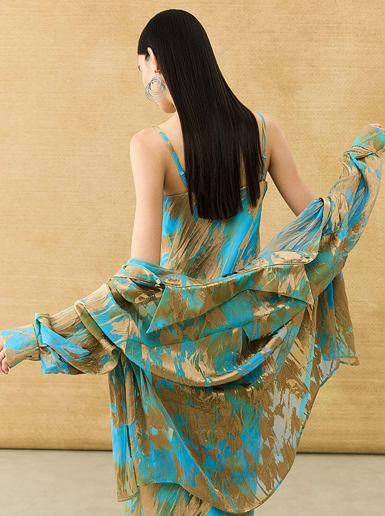 HECO Chinese style devored flower suspender dress - SKY.