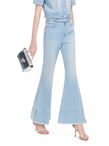 YES BY YESIR | Ye Qians Raw-Slit Bell Bottom Jeans with Sculpted Retro Flair-ARSENIA.