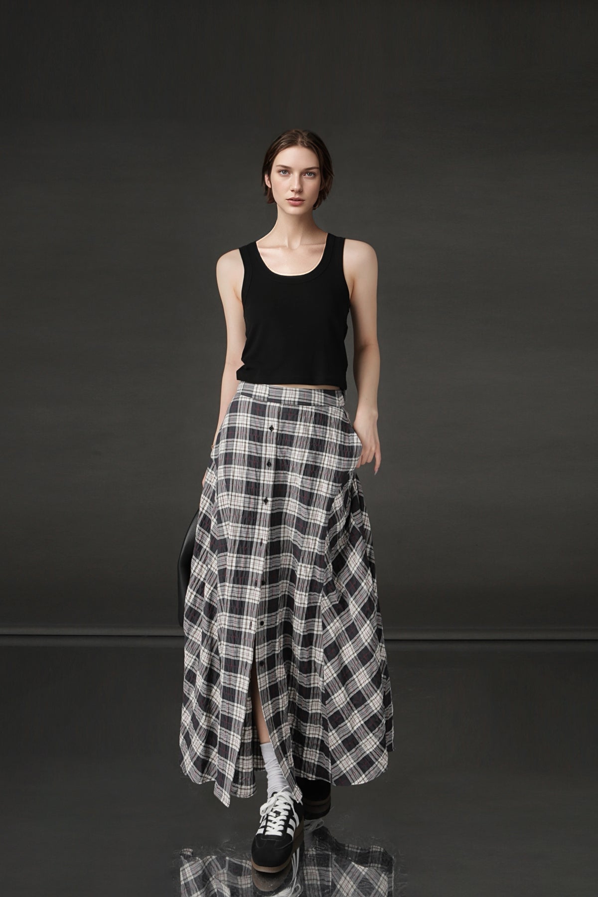 PIAOIN British Style Pattern Design A-Line Women's Fashionable Pleated Skirt -CHARLOTTE