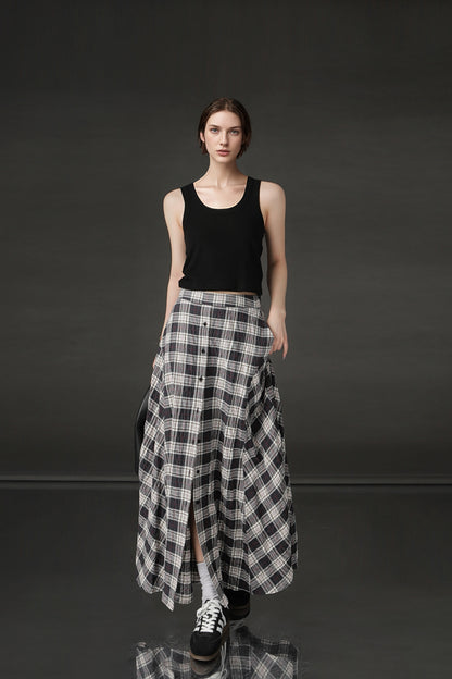 PIAOIN British Style Pattern Design A-Line Women's Fashionable Pleated Skirt -CHARLOTTE