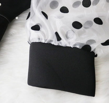 DOLLY Luxury Black Retro Style V-Neck Polka Dot Long Sleeve Slim Fit Dress-DEL