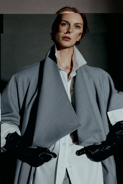 PIAOIN Haute Couture Large-lapel Silhouette Trench Coat Jacket -BECK