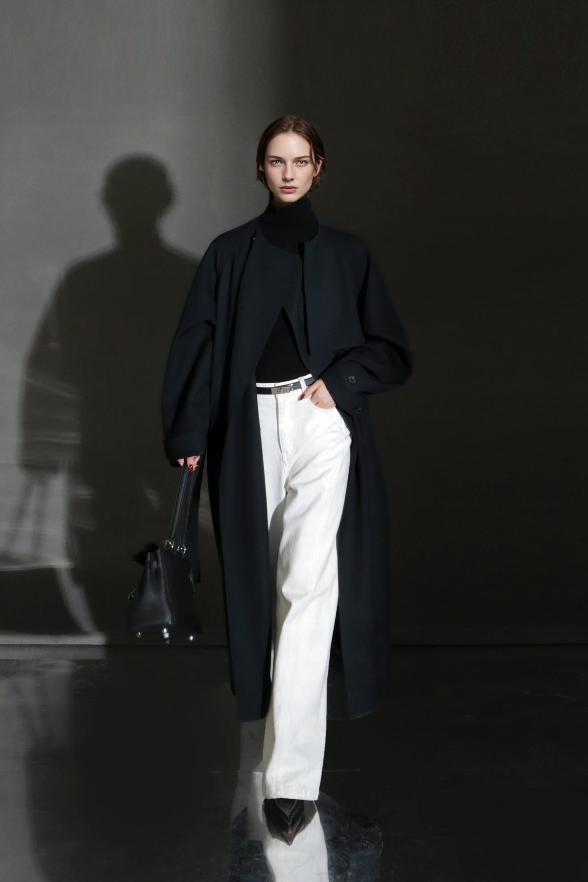 PIAOIN high-end wool relaxed round neck design old money windbreaker jacket -GINA