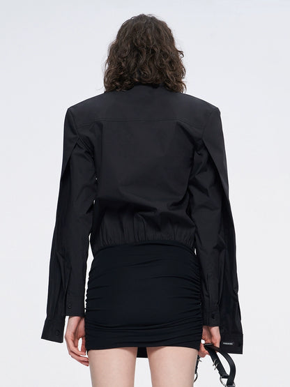 ANNAKIKI black double-sleeved needle shuttle spliced dress for women-FUMIHITO