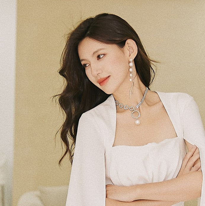 DOLLY Elegant European Style Diamond Pearl Tassel Chic Earring-CAMILA