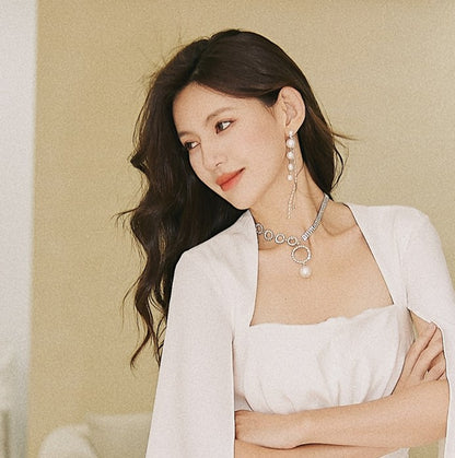 DOLLY Elegant European Style Diamond Pearl Tassel Chic Earring-CAMILA