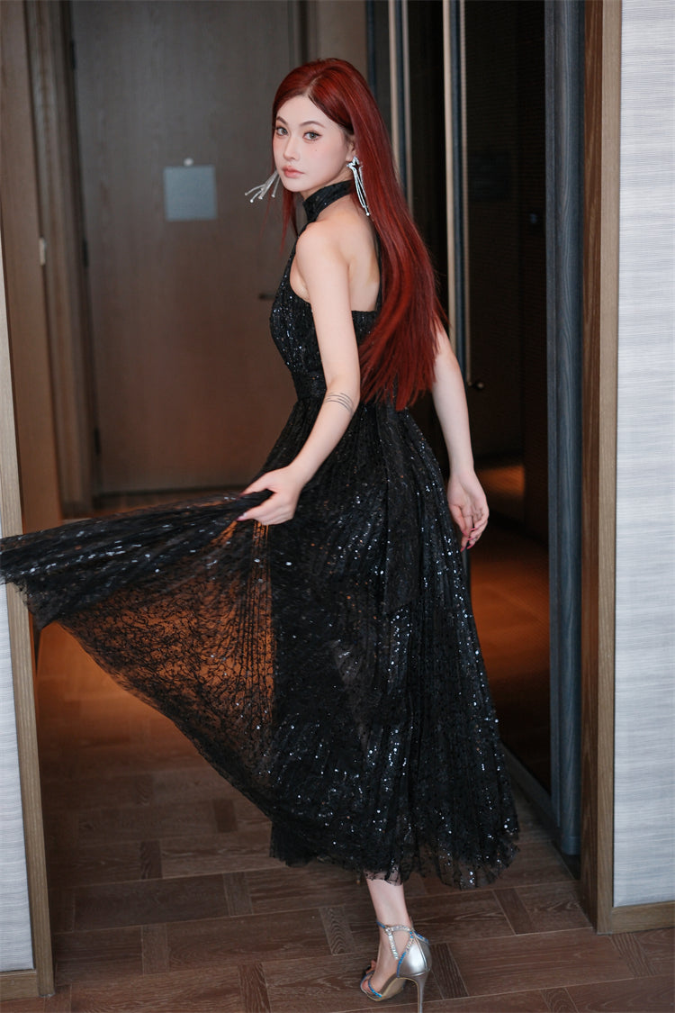 Wardrobes by Chen High End Black Halter Neck Sleeveless lbd Cocktail Dress-Blackie