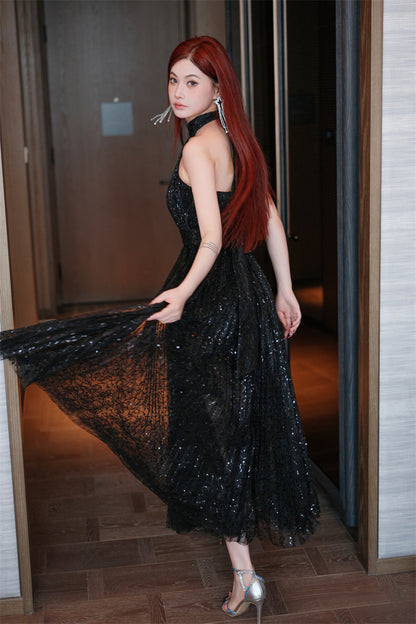 Wardrobes by Chen High End Black Halter Neck Sleeveless lbd Cocktail Dress-Blackie