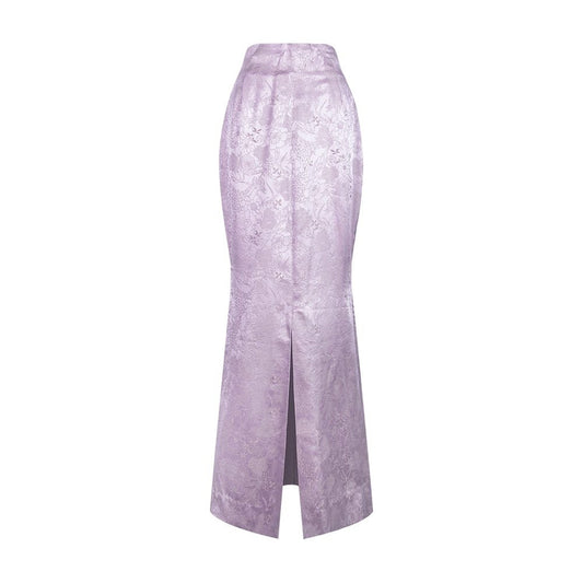 TUYUE Lilac Purple Satin Jacquard Slit Zipper Slim Mermaid Skirt - MIKO.