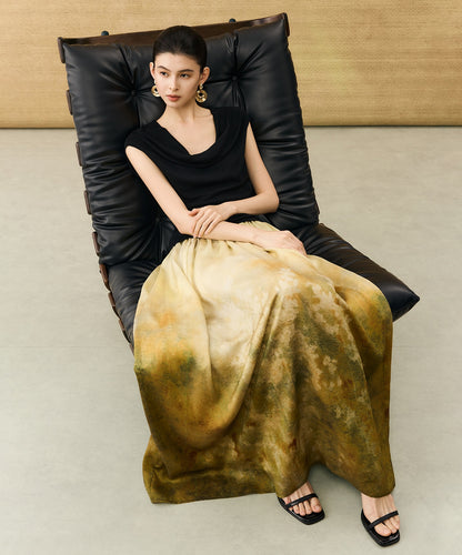 HECO Chinese Gradient Blended Lightweight Summer Print High-Waisted Skirt - AVEL.