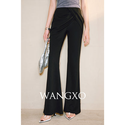 WANGXO Smooth Modal Cupro Beads Low-Waisted Slim Flared Layered Pants - SELMA