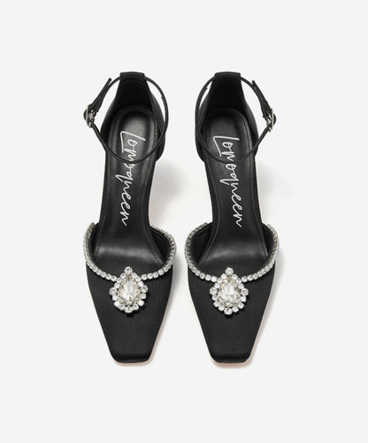 SHOESZOOO French Ankle Strap Stiletto Square Toe Crystal High Heels - MYSELF.